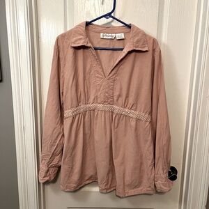 Oh!mamma light pink cotton maternity top. Size XL